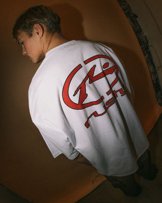 Man wearing Turbo Short Sleeve Tee in White