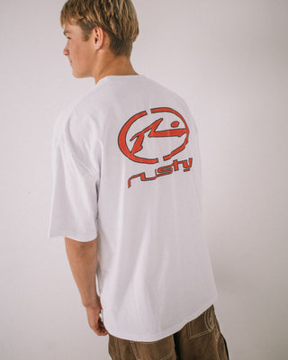Man wearing Turbo Short Sleeve Tee in White