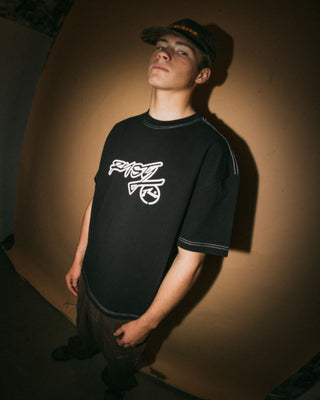 Man wearing Graf-r Short Sleeve Tee in Black