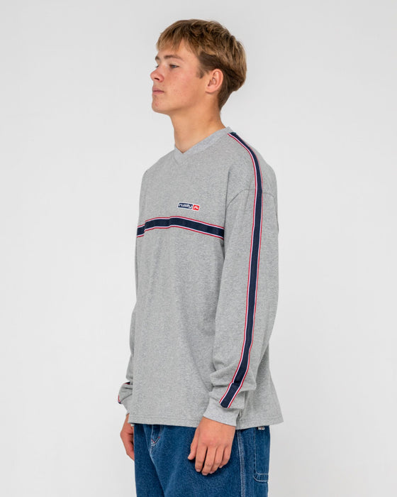 man-wearing-v-money-long-sleeve-tee-in-grey-marle