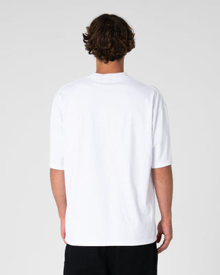 Man wearing Dr. Dot Short Sleeve Tee in White
