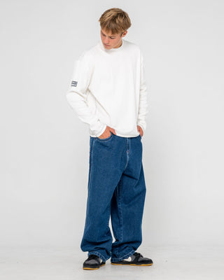 Man wearing Slack Jack Long Sleeve Heavy Tee in White