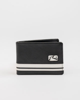 Mens White Lines Leather Wallet in Black