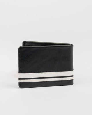 Mens White Lines Leather Wallet in Black