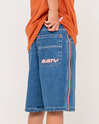 Boy wearing Flip Daddy 2.0 Jort- Middy Blue Boys in Middy Blue