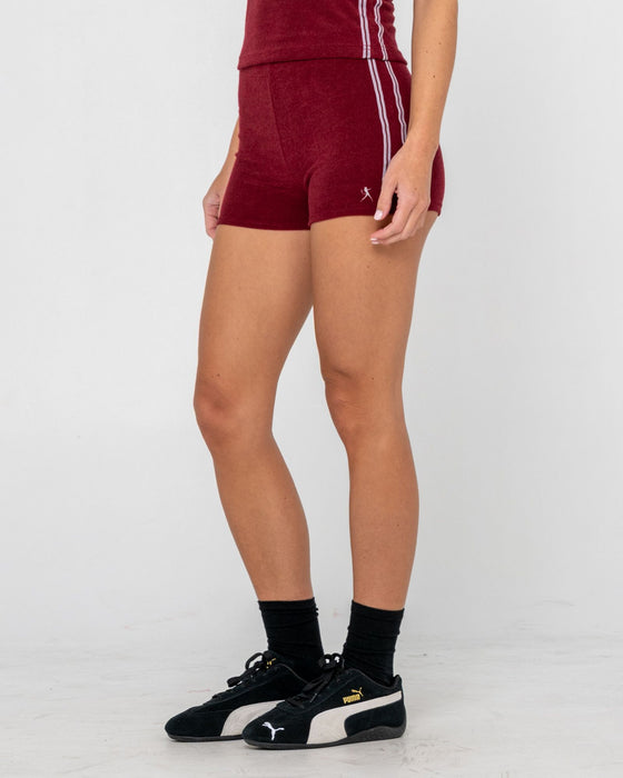 woman-wearing-lamar-towelling-booty-short-in-burgundy