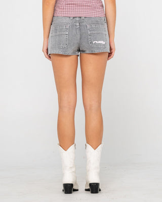 Woman wearing Flip Mommy Low Rise Micro Mini Short in London Summer / Baby Pink