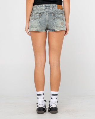 Woman wearing Dirty Lemmy Low Rise Micro Mini Short in Dirty Dawg
