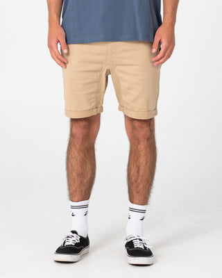 Man wearing Hooked On 18 Elastic Short in Khaki