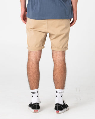 Man wearing Hooked On 18 Elastic Short in Khaki