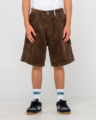 Man wearing Flip Daddy Tapeless Cord Short in Dark Choc