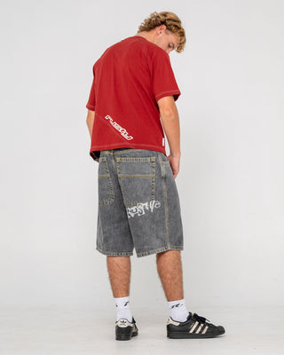 Man wearing Redemption Jort in Washed Black 2