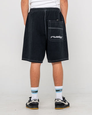 Man wearing Flip Daddy Elastic Baggy Short in Black