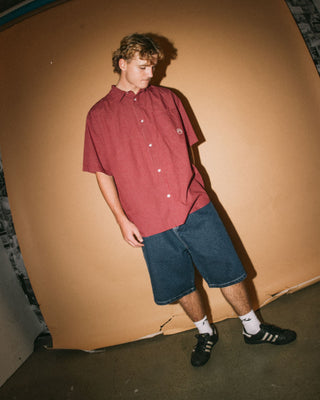 Man wearing Turbo Baggy Jort in Deep Sea Blue