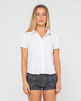 Woman wearing Missy May Plain Shirt in White