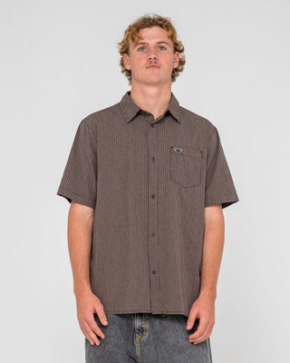 Man wearing Datsun Check Short Sleeve Shirt in Java