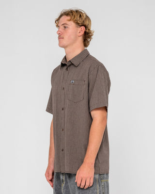Man wearing Datsun Check Short Sleeve Shirt in Java