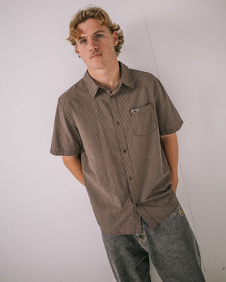 Man wearing Datsun Check Short Sleeve Shirt in Java