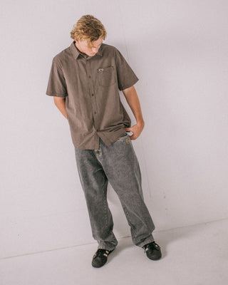 Man wearing Datsun Check Short Sleeve Shirt in Java