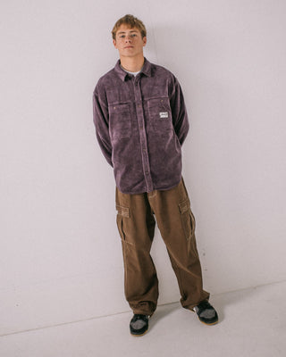 Man wearing Cobra Over Shirt in Purple Ash