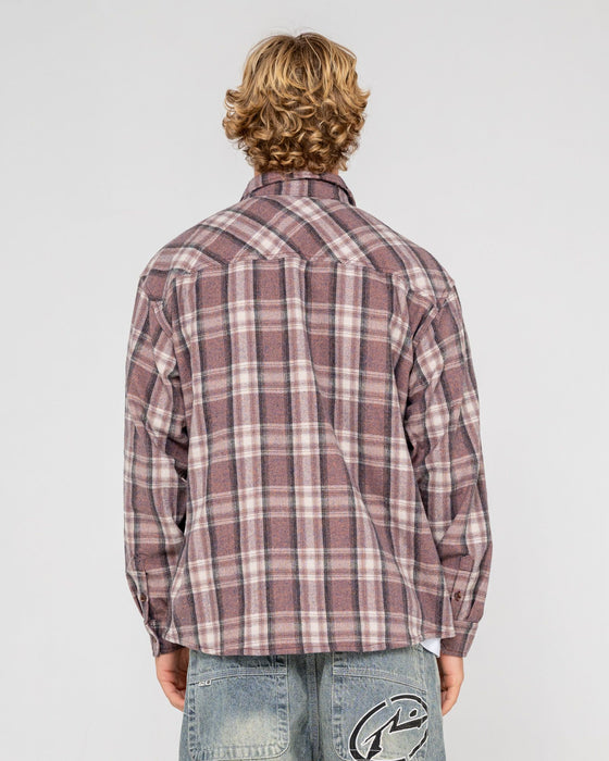 man-wearing-cobra-flannel-long-sleeve-shirt-in-purple-ash