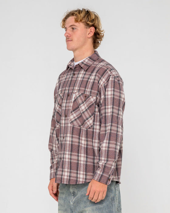 man-wearing-cobra-flannel-long-sleeve-shirt-in-purple-ash