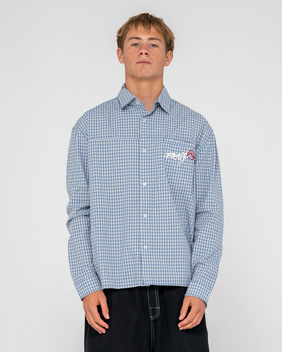 man-wearing-cooper-mini-check-long-sleeve-shirt-in-smoke-blue