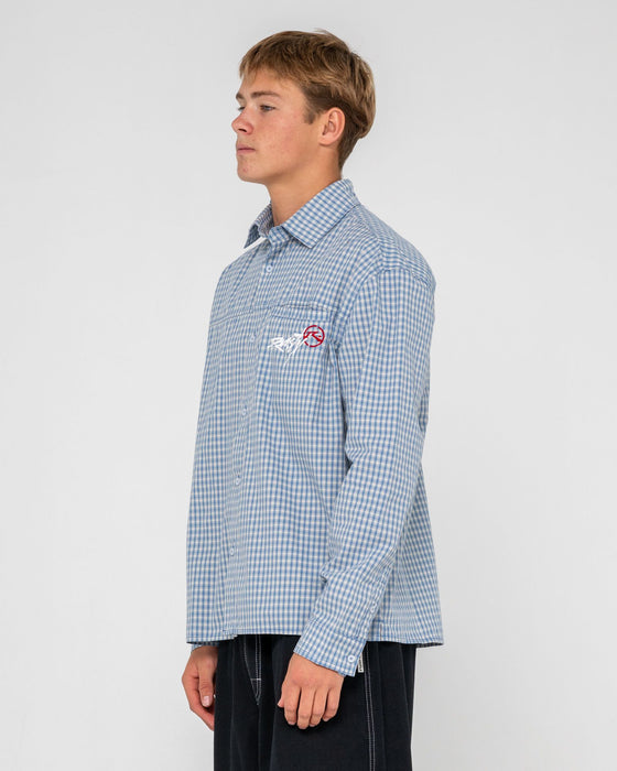 man-wearing-cooper-mini-check-long-sleeve-shirt-in-smoke-blue