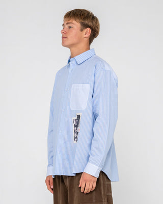 Man wearing Trife Life Long Sleeve Shirt in Sky Blue