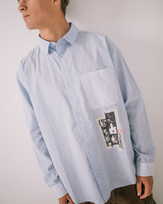 Man wearing Trife Life Long Sleeve Shirt in Sky Blue