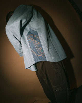 Man wearing Tombstones Long Sleeve Shirt in Dirty Dawg