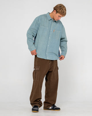 Man wearing Tombstones Long Sleeve Shirt in Dirty Dawg