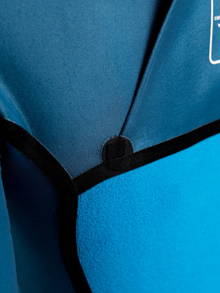 Women wearing A Series Ecoprene 3/2 Chest Zip Long Sleeve Steamer Wetsuit in Crystal Blue