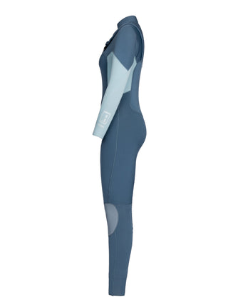 Women wearing A Series Ecoprene 3/2 Chest Zip Long Sleeve Steamer Wetsuit in Crystal Blue