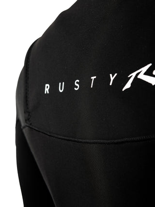 man wearing  wearing A Series Ecoprene 3/2 Chest Zip Long Sleeve Steamer Wetsuit in Black