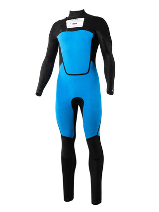 man wearing  wearing A Series Ecoprene 3/2 Chest Zip Long Sleeve Steamer Wetsuit in Black