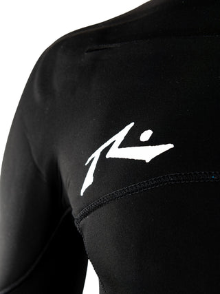 boy wearing A Series Ecoprene 3/2 Chest Zip Long Sleeve Steamer Wetsuit Youth in Black