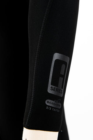 boy wearing A Series Ecoprene 3/2 Chest Zip Long Sleeve Steamer Wetsuit Youth in Black