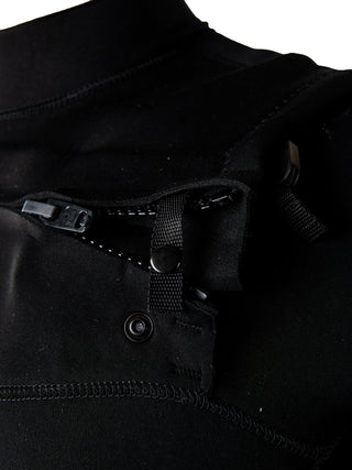 man wearing  wearing A Series Ecoprene 3/2 Chest Zip Long Sleeve Steamer Wetsuit in Black