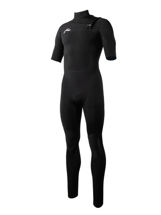 man wearing  wearing A Series Ecoprene 2 Chest Zip Short Sleeve Wetsuit in Black