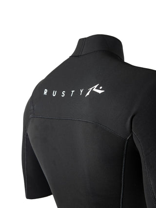 man wearing  wearing A Series Ecoprene 2 Chest Zip Short Sleeve Wetsuit in Black