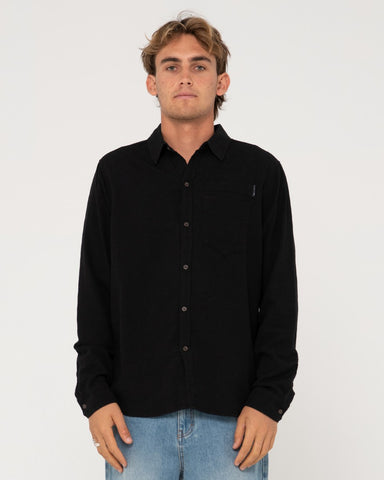 Man wearing Yuma Linen Long Sleeve Shirt in Black