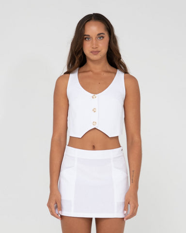 Woman wearing Sicily Vest in White