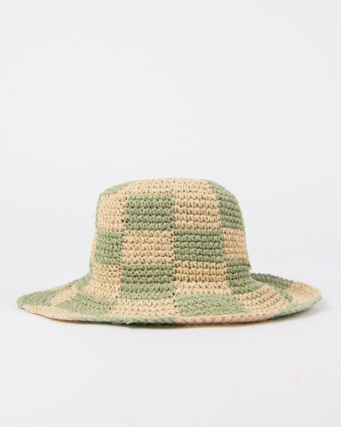 Womans Ariel Straw Bucket Hat in Natural / Mint