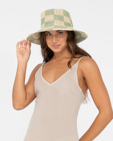 Womans Ariel Straw Bucket Hat in Natural / Mint