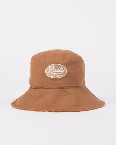 Womans Vacay Time Reversible Bucket Hat in Teddy