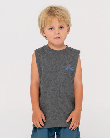 Boy wearing Competition Muscle Runts in Coal Marle/yonder Bl