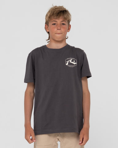 Boy wearing Advocate Short Sleeve Tee Boys in Coal 1