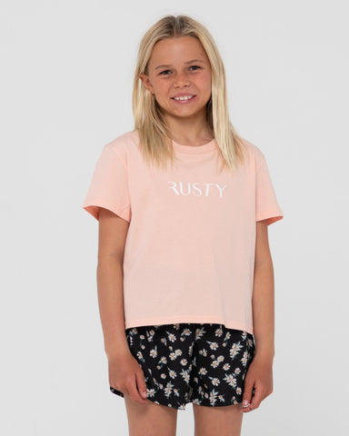Girl wearing Rusty Signature Relaxed Tee Girls in Peach