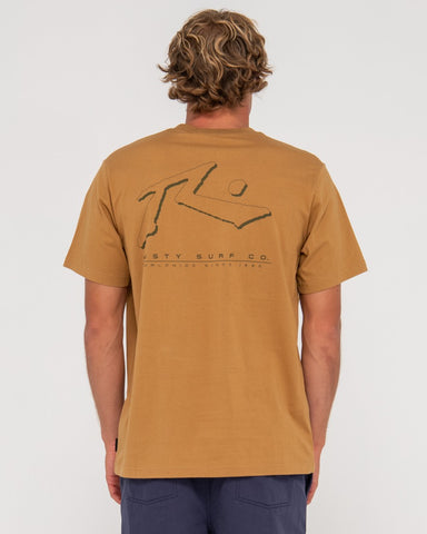 Man wearing Sleds And Meds Short Sleeve Tee in Camel